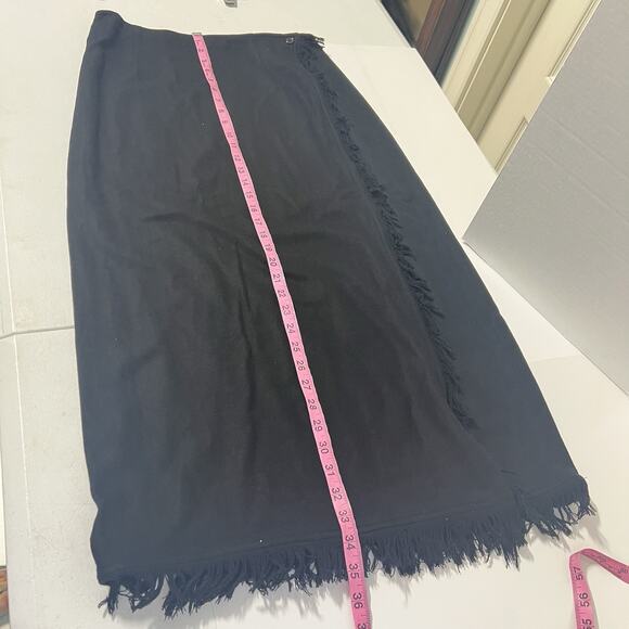 Austin Clothing Co Women Black Wool Blend Midi Wrap Skirt Fringe Size M OldMoney - Picture 9 of 10